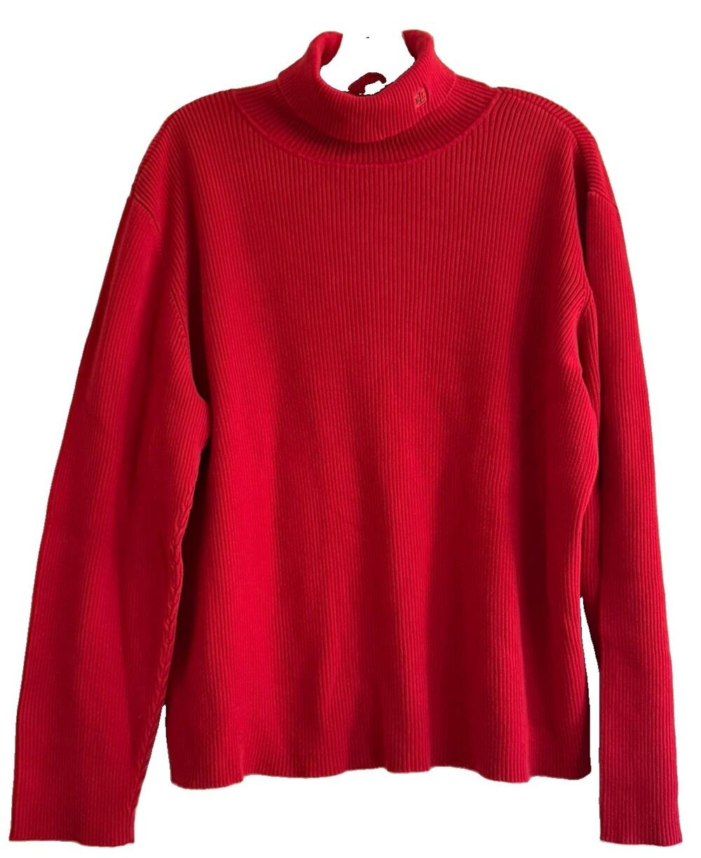 Lauren Ralph Lauren Women’s 3X Red Cotton Ribbed Turtleneck Sweater Vintage